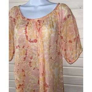 Lucky Brand Sz SMALL Peasant Blouse Orange Coral Pink Pintucked 100% Cotton EUC